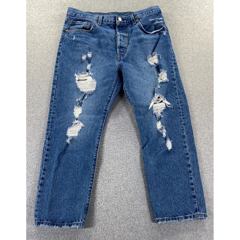 Levis 501 Jeans Womens 32x26 Original Cropped High Rise Straight Distressed City